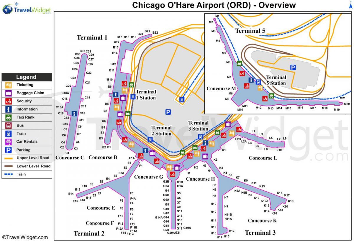 מפה של שיקגו או ' הייר התעופה