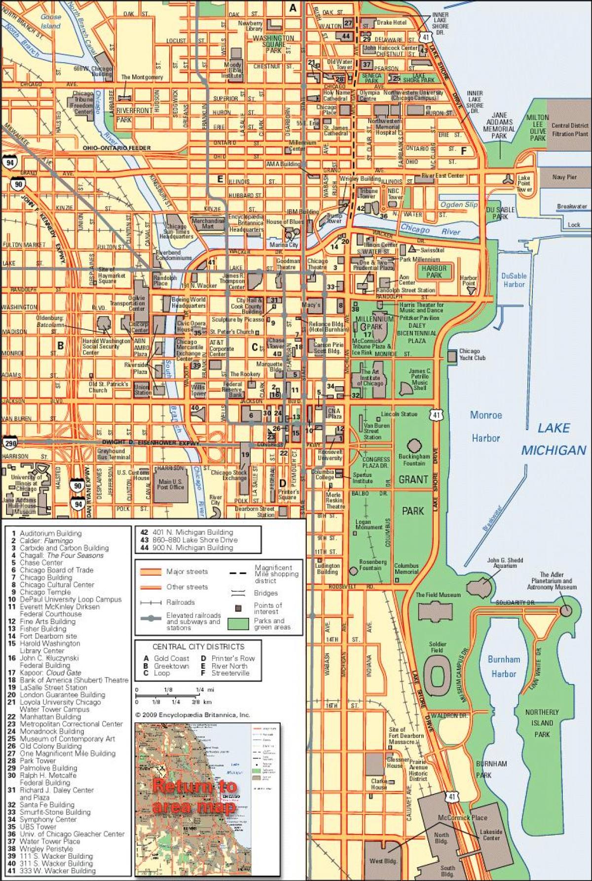 מפת מרכז העיר שיקגו.