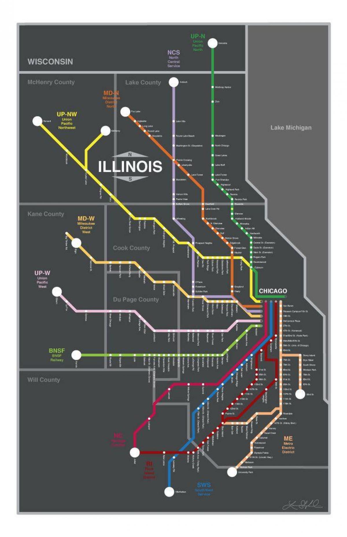 metra רכבת מפת שיקגו