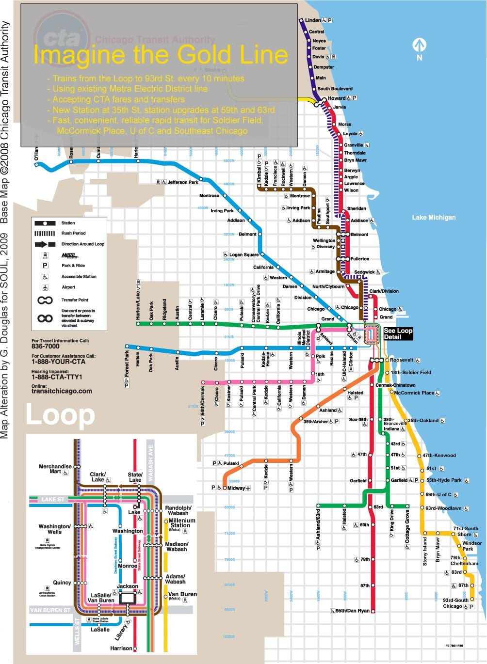 שיקגו הרכבת מפת הקו הכחול.